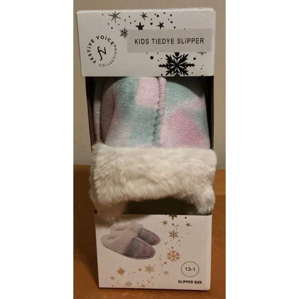 Festive Voice Collection Kids Tie Dye Slippers, 13-1 Size, New In‎ Package